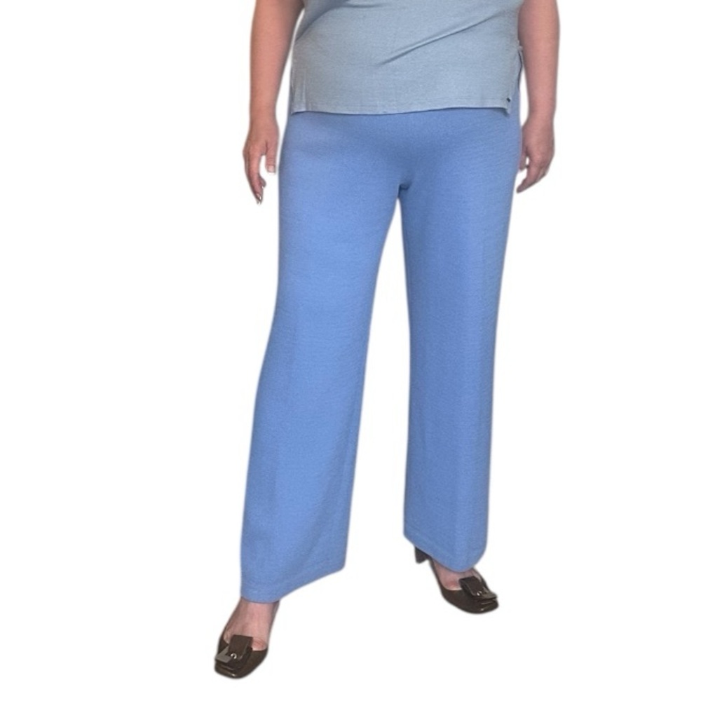 St. John Collection Blue Santana Knit Wide Leg High-Waisted Trousers Size 16 NEW